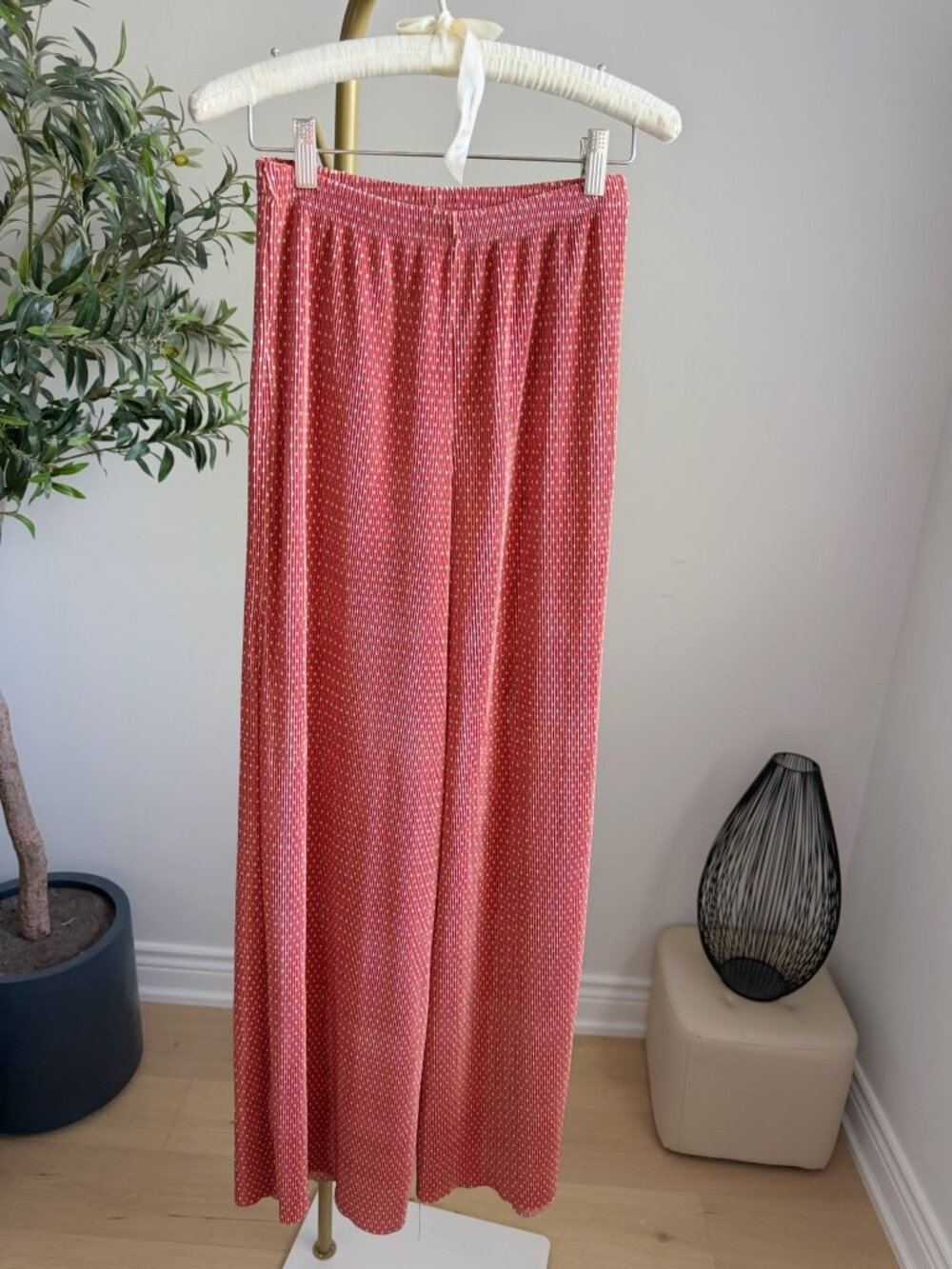 Burnt Orange Polka Dot Pleated Wide Leg Pants Small